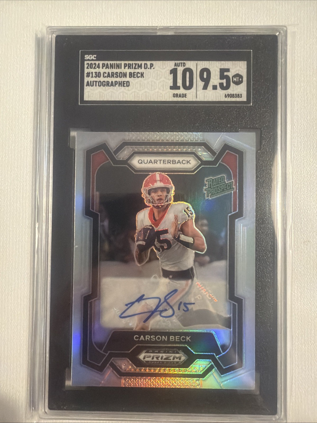 Carson Beck 2024 Panini Prizm Draft Picks #130 Silver Rookie RC Auto SGC 9.5/10