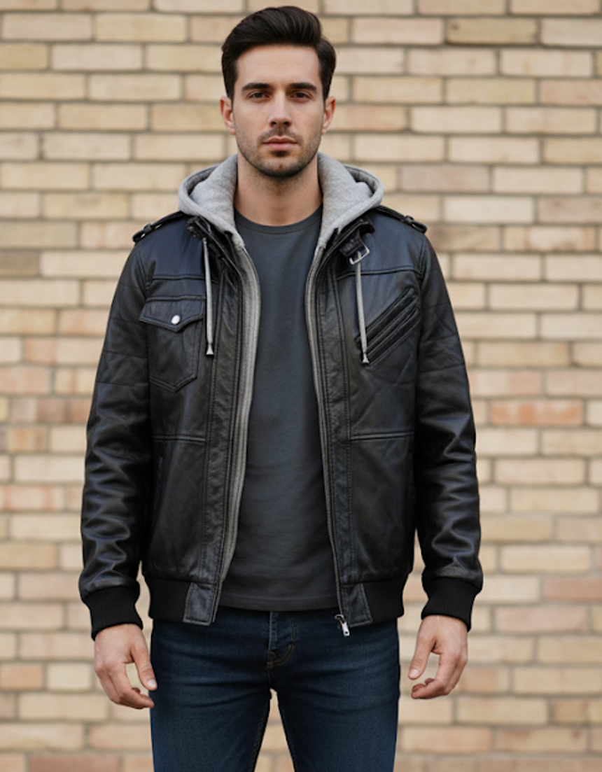 Handmade Black Men's Jacket 100% Real Lambskin Leather with