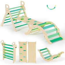 BlueWood Pikler Triangle Set, Toddler Wooden Climbing Toys Indoor 7in1 Foldab...