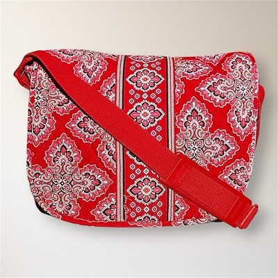 Vera Bradley Frankly Scarlet Red Pink Quilted Messenger Bag Laptop Tote Boho