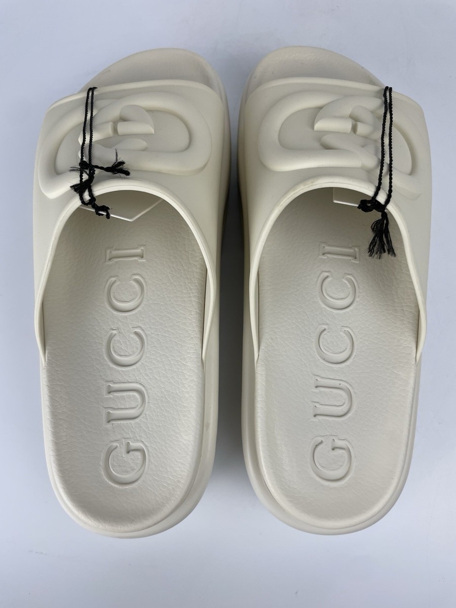 GUCCI 692845 Interlocking GG Platform Rubber Slide Sandals Off