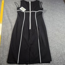 Calvin Klein Dress 4 Black White Sheath Contrast Piping Zip Pockets MSRP $134