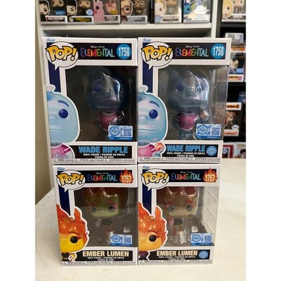 2 GLITTER CHASE BUNDLES Elemental LE Funko Pops Ember Lumen Wade Ripple Disney