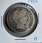 1909 50c Barber Half Dollar  SILVER - RAW - Good  Original Coin Free Shipping