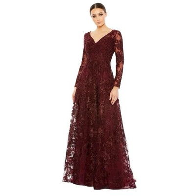 Mac Duggal 20409 Embroidered Illusion Long Sleeve Gown Size 6 $798
