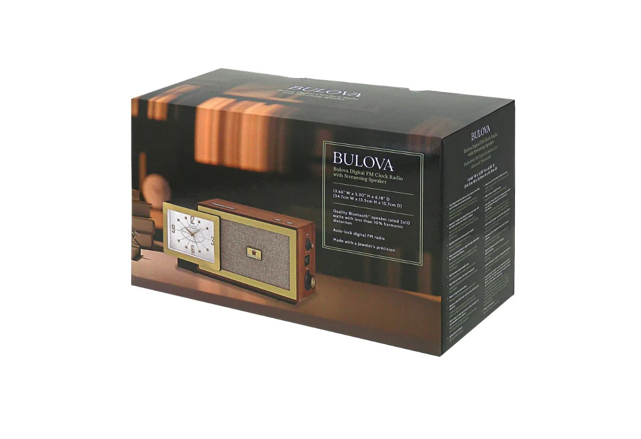 Bulova Retro Wooden Alarm Clock Radio FM Gold Analog Display Vintage Style B7800