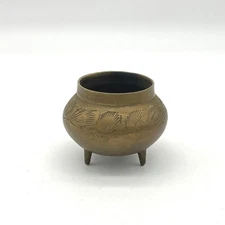 Vintage Brass Tripod Censer Incense Burner Embossed Floral Design
