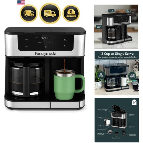 Dual Brew Coffee Maker | 12 Cup Glass Carafe & Single Serve K-Cup Combo | Pro...