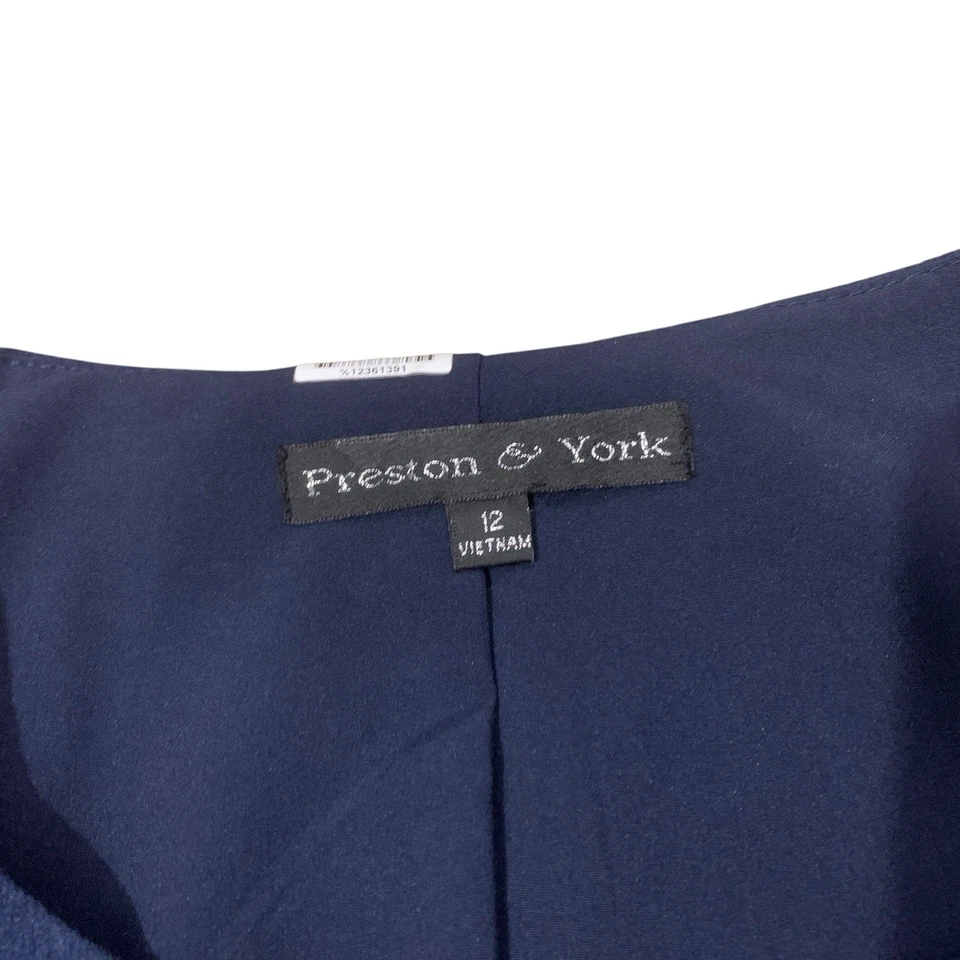 Preston & York 2 Piece Skirt Suit Set Womans 12 Navy Blue Zip Jacket Skirt sz 10 - Image 3 of 4