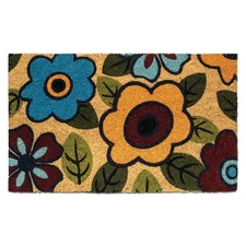 , Retro Flower, Vinyl-Backed Natural Coir Doormat, Entry Mat for Indoor or Ou...