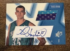 2001-02 SPx Signed Rookie Jersey Kirk Haston #105 Blue /800 RPA 2 Color Auto RC