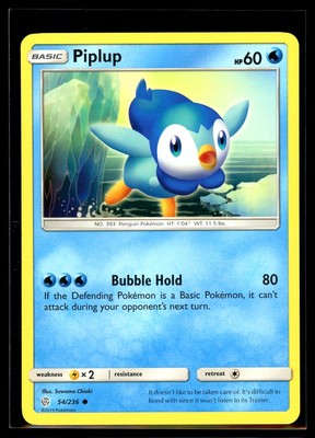 2019 Sun & Moon - Cosmic Eclipse Piplup Non Holo #54 Pokemon Card