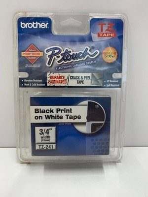 New Brother P-touch 18mm 3/4'' TZ-241 Black Print On White Tape Sealed