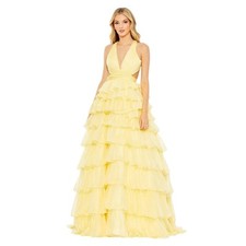 Mac Duggal NWT Chiffon Layered Cut Out Ballgown  in Lemon Size 10