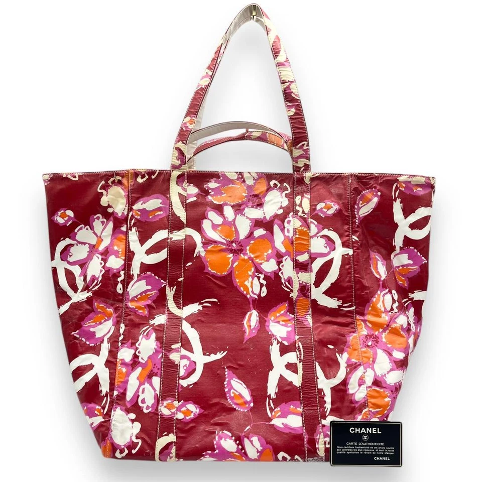 Bolso de Mano Chanel Camelia Vinilo Rojo Patrón Floral Marca de Coco MBc0993 Foto 3 de 4