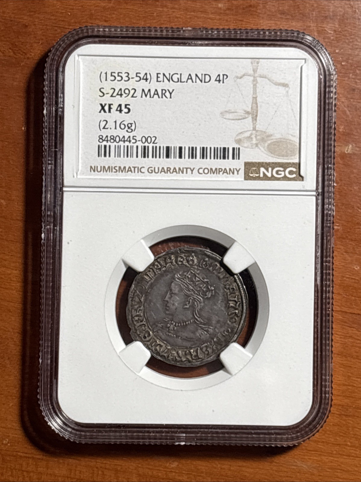 England Queen Mary 1553-54 Silver Hammered Groat 4P NGC XF45 - NICE EXAMPLE