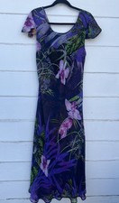 Vintage 90s Y2K Dress Whimsigoth Purple Floral Flutter Ruffle sz 14 Romantic s3