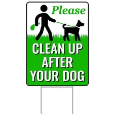 18" x 9" Clean Up After Your Dog Sign with Metal H-Stake - Weather-Resistant,...