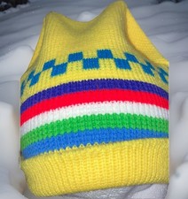 Vintage 70/80s Wigwam Beanie Pointy Ski Hat Nordic Color Block Yellow Fair Isle