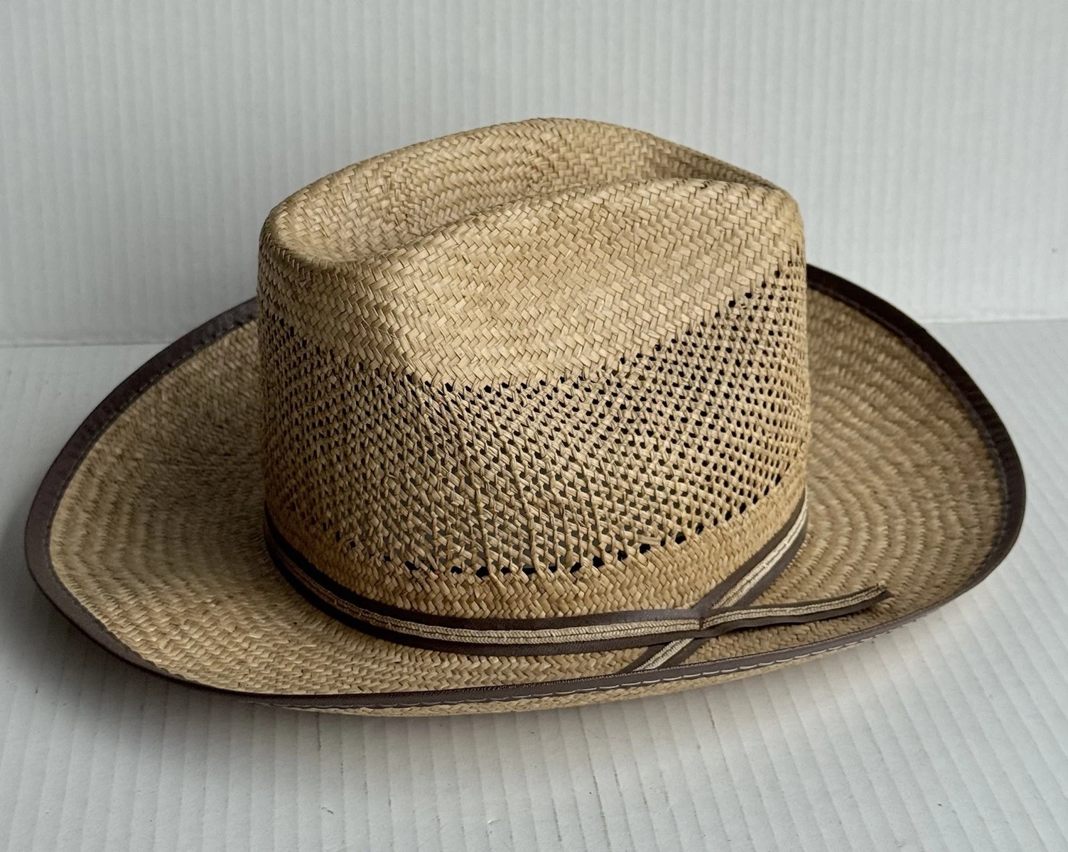 Vintage Vento USA Straw Cowboy Hat Ventilated Wide Brim Size M