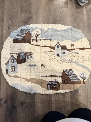 H&M Quilted Nursery Rug Baby Play Mat Village Scene Whimsical Scandinavian Decor
