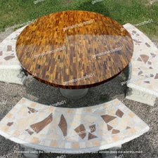 Tiger Eye Stone Dining Table, Outdoor & Garden Patio Round Table, Marble Decor
