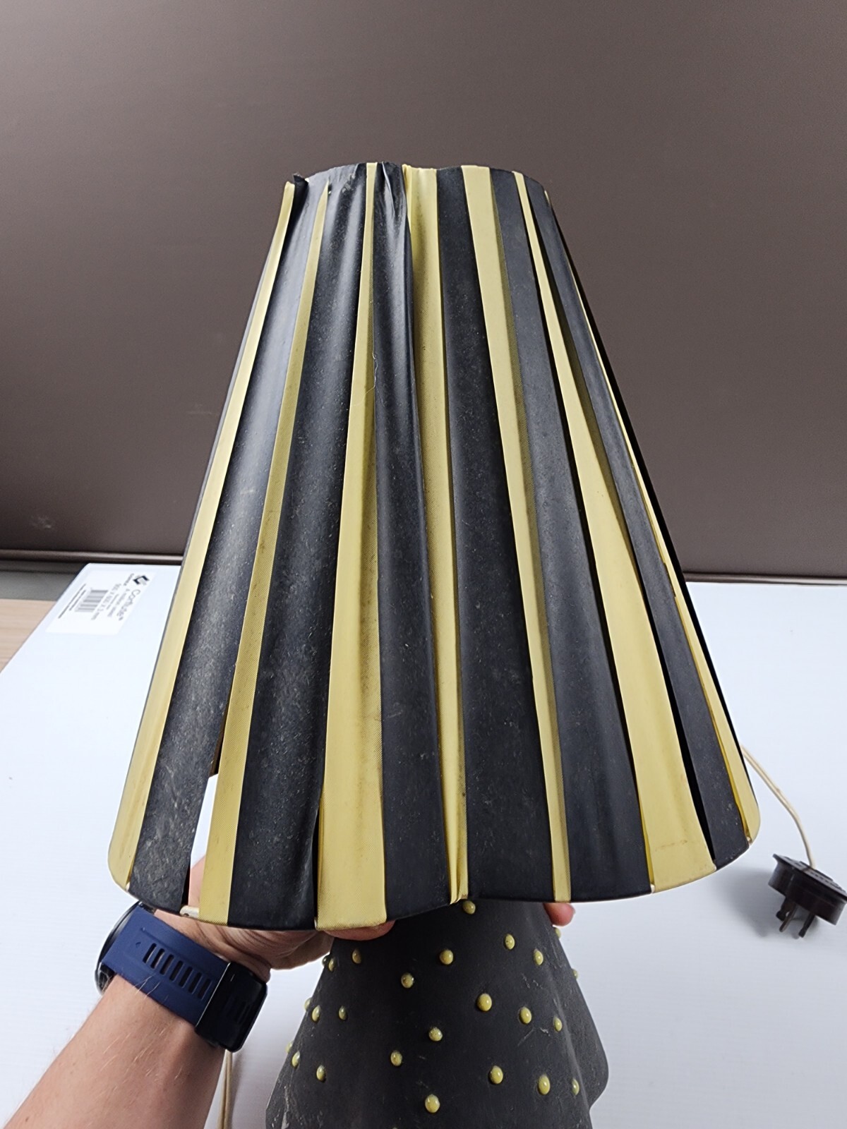 Vintage Barsony Style Lamp & Shade Black With Yellow Dots Old Retro