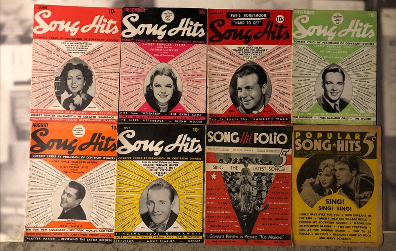 1930s-1940s SONG HITS MAGAZINES LOT OF 12- CROSBY - POWELL - Garland B40