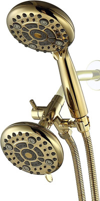 High Pressure Dual Shower Head Combo with 72'' Hose & Brass Diverter Bracket