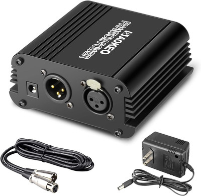1-Channel 48V Phantom Power Supply with Adapter, Bonus+Xlr 3 Pin Microphone Cabl