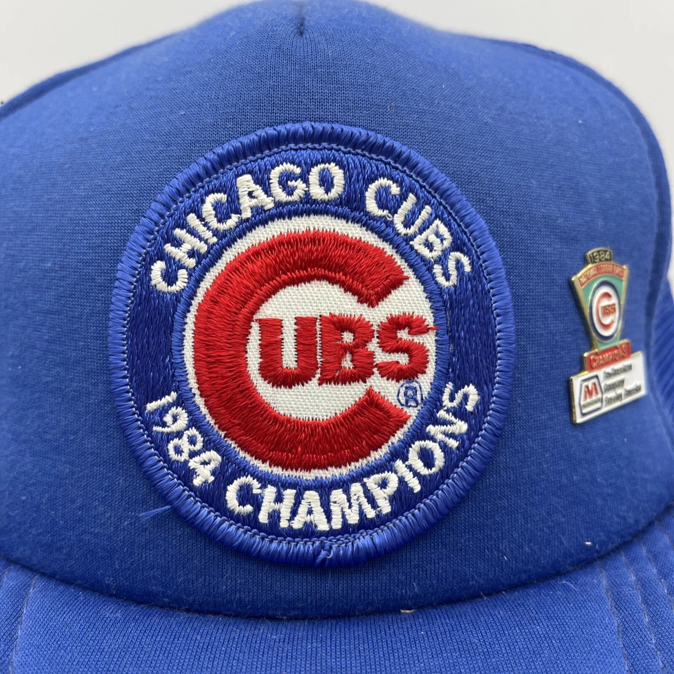 Chicago Cubs 1984 CHAMPIONS Annco Snap Back Mesh Trucker Hat with Pin Adjustable - Image 2 of 4