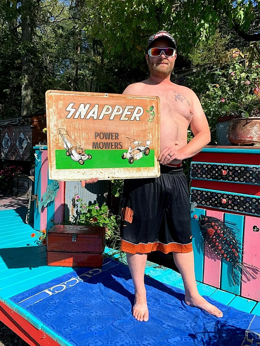 Vintage Metal Snapper Outboard Gas Power Mowers Oil Sign W
