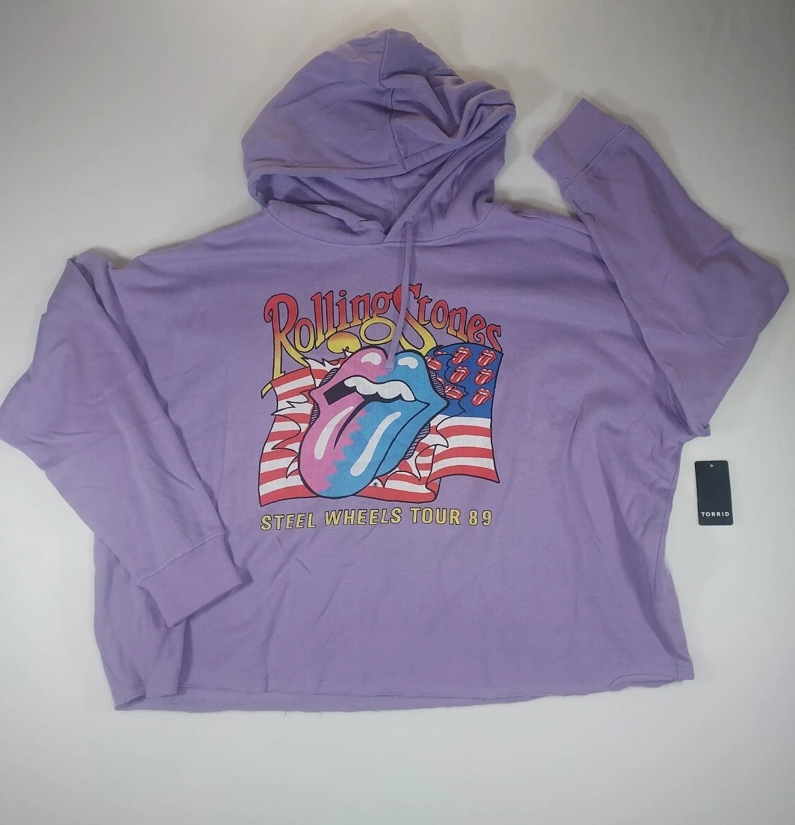 Torrid New Size 2 Cropped Rolling Stones Purple Hoodie Sweatshirt