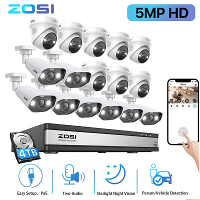 ZOSI 16CH 5MP PoE Überwachungskamera Set Außen 4K H265+NVR 4TB Personenerkennung