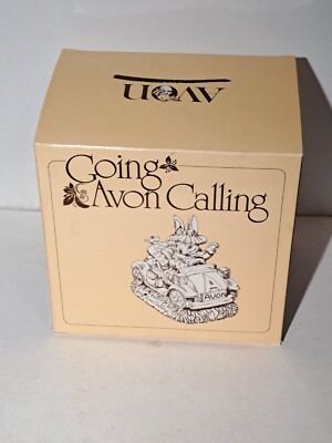 VINTAGE GOING AVON CALLING RABBIT DRIVING CAR FIGURINE MIB