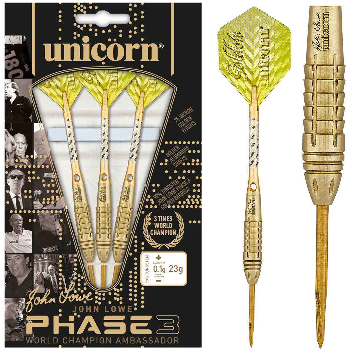 ダーツ unicorn fever Limited gold edition Unicorn World Champion John Lowe Phase 3 Steel tip darts set New