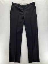 Berle Dress Pants Mens 42 Navy Blue Plaid Wool Flat Front Straight Leg Unhemmed
