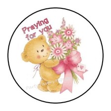 30 PRAYING FOR YOU BEAR ENVELOPE SEALS LABELS STICKERS 1.5" ROUND