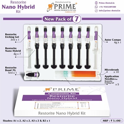 Prime Dental Restorite Nano Hybrid Lightcure Resin Base Composite Kit (Free Ship