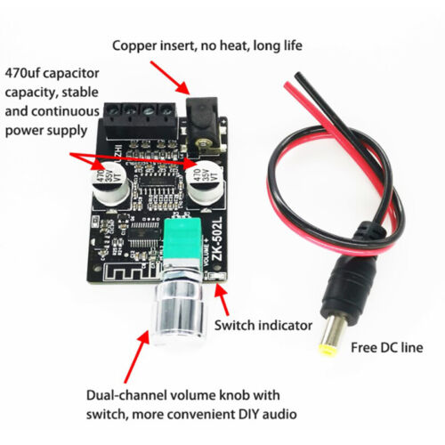 Amplificateur de puissance audio sans fil HIFI Bluetooth 5.0 TPA3116 50 WX2 stéréo _ch - Photo 1/5