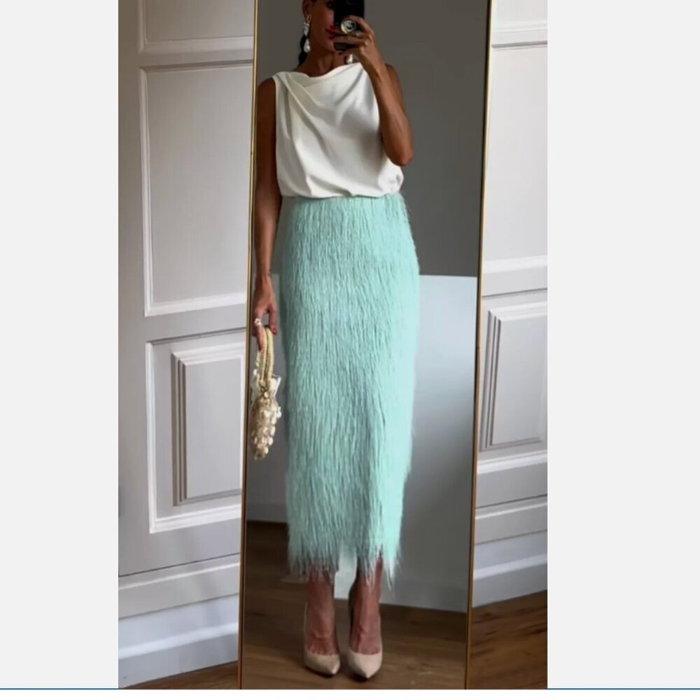 Floral Print Zara Green Midi Pencil Skirt Zara Fringe Midi Skirt