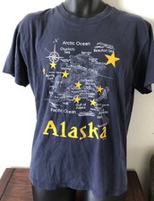 VTG. Original 90’s ALASKA Full Map Major Cities Made In USA RARE Mens T-shirt M