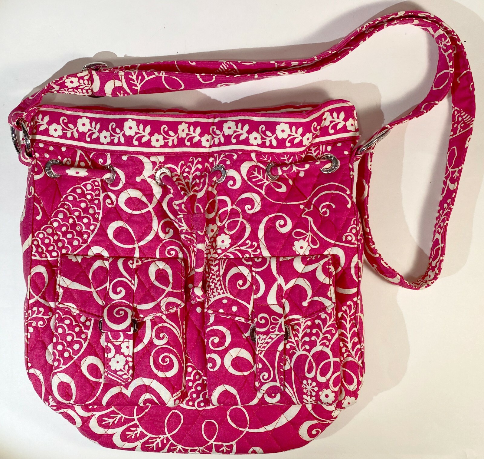 Vera Bradley Twirly Birds Pink Drawstring Bucket Shou… Gem