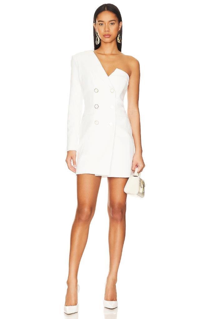 off the shoulder white blazer dress
