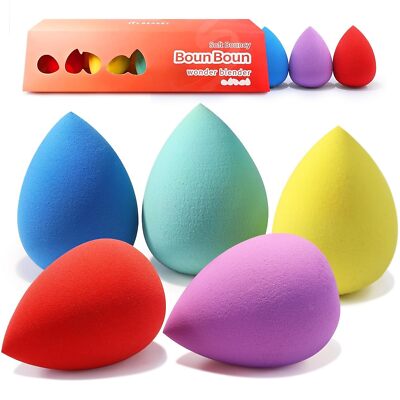 BEAKEY Makeup Sponge 5 Pcs Set Latex-Free Boun Boun Beauty Sponge for Blendin...