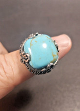 Turquoise .925 Sterling Silver Fashion Ring -22mm across - Size 8 - 5mm band
