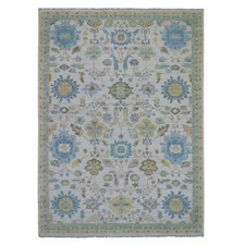 10'1"x14' Daisy Ivory Hand Knotted Oushak Weave and Design Pure Wool Rug R79949