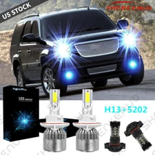 8000K For GMC Yukon 2007 - 2014 LED Headlight Hi/Lo +Fog Light 4 Bulbs Combo Kit