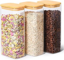 2 Qt Rectangle Glass Storage Containers with Lids, Glass Jars with Bamboo Lids,