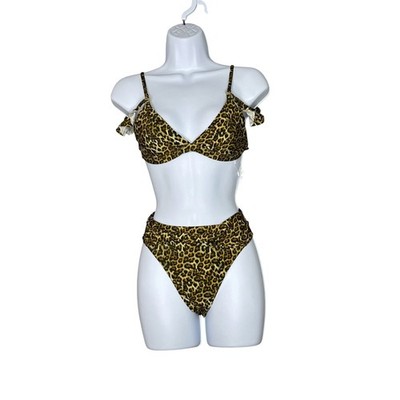 NWT Solido Bikini Swimsuit Small Ruffle Beach Resort Vacation Leopard Print